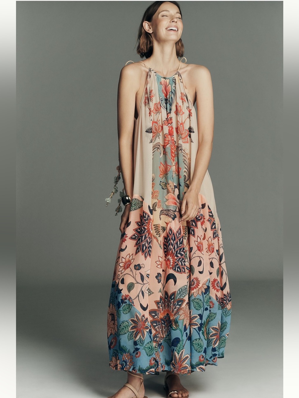 Farm Rio Delhi Boho Floral Sleeveless Maxi Dress - Sz L